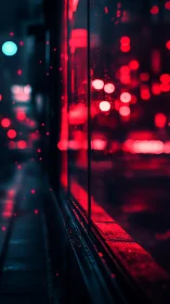 Neon reflections glow softly along a moody city sidewalk