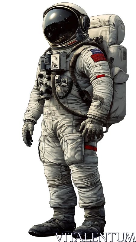 Full body view of suited astronaut in isolated white space.