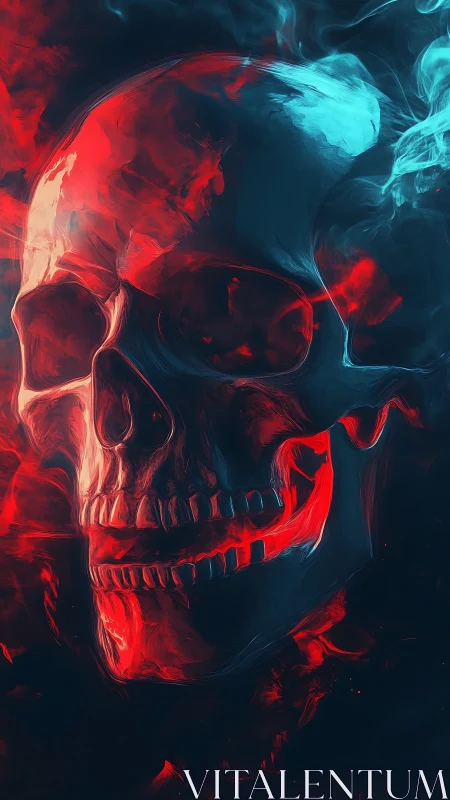 Neon red cranial study rendered in high-contrast digital glaze