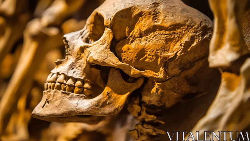 Side profile of human skull in warm directional light.