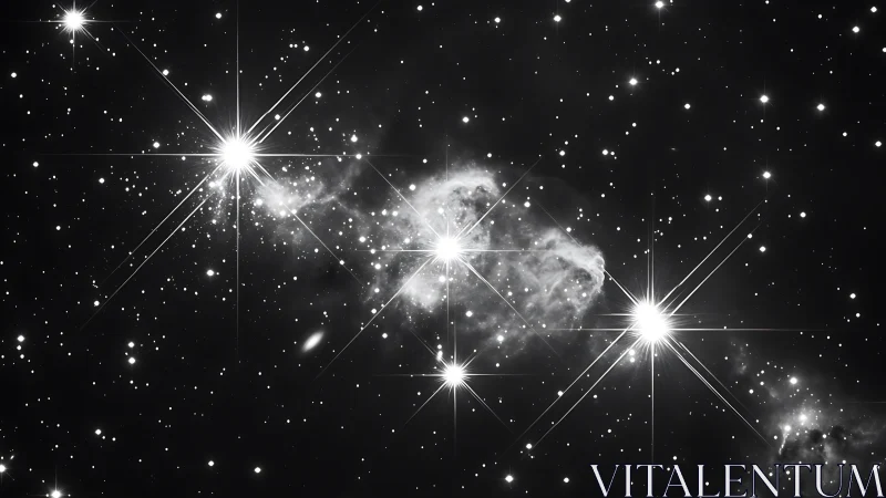 Stellar cluster igniting a luminous monochrome nebula field.