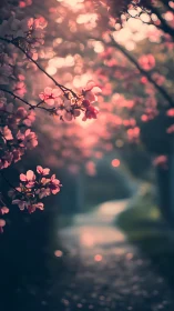 Pink flowering branches with soft-focus bokeh background rendering.