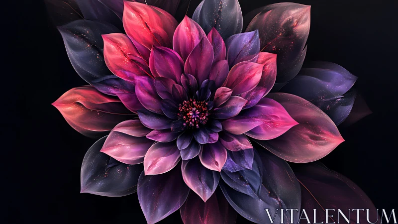 Luminous cosmic flower unfolds in radiant neon petals at night
