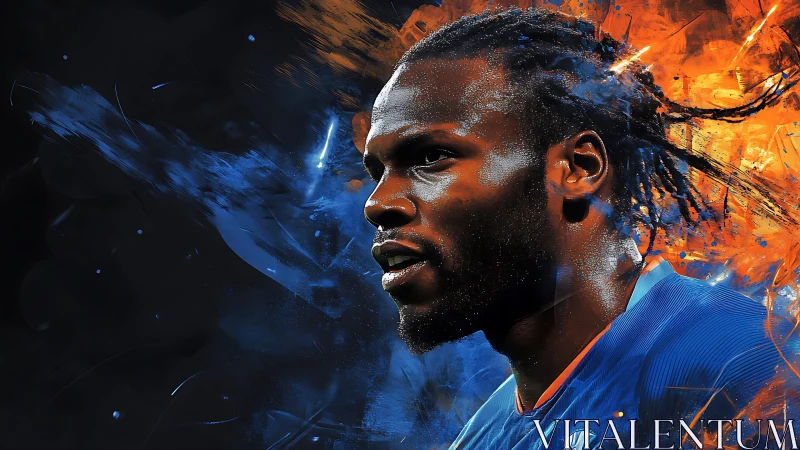 Dynamic athlete portrait in explosive dual-color digital painting.