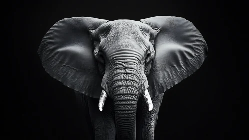 Elephant monarch emerges from shadow, carved in grayscale majesty
