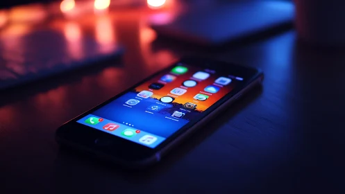 Mobile Device Display with Application Interface in Ambient Lighting