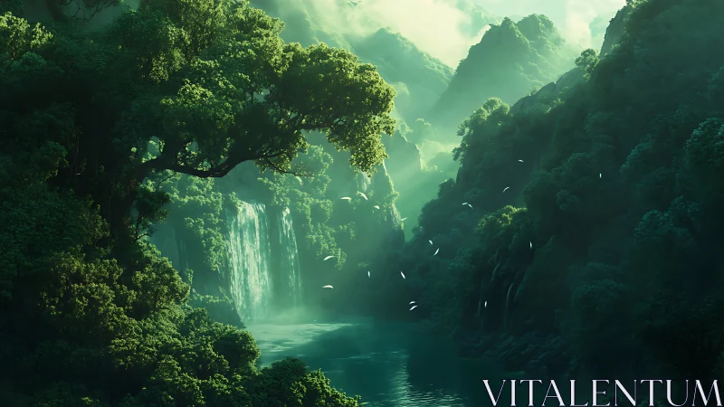 Misty Canyon Waterfall in Emerald Mountains.