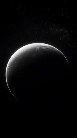 Crescent planet in deep space with bright rim light glow.