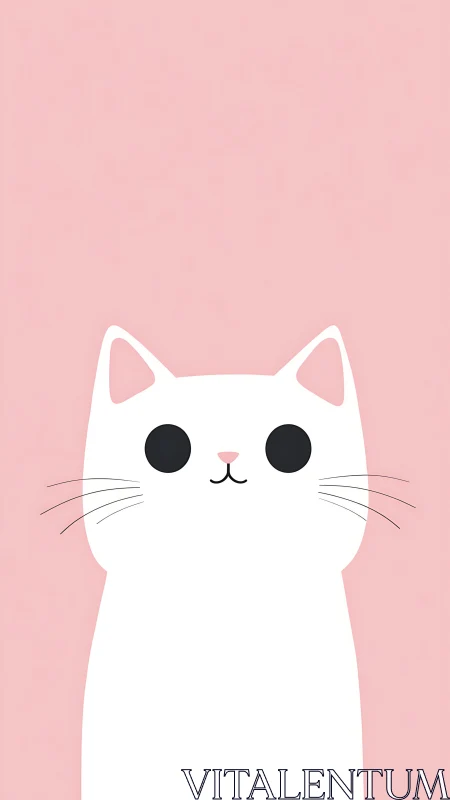 Minimalist White Feline Illustration with Contrasting Black Eyes on Blush Pink Background
