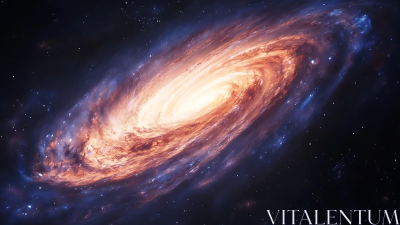 Glowing spiral galaxy in deep space with bright core focus.