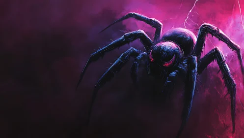 Neon Void Spider Stalks Through Electric Magenta Fog.
