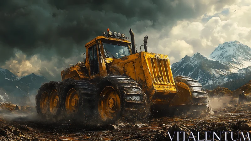 Storm-forged mountain crawler, yellow titan in the mudfields.