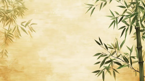 Digitally rendered bamboo stalks overlay textured parchment ground