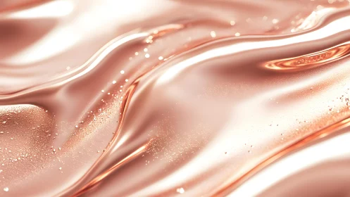 Shimmering Rose Gold Metallic Waves Abstract Digital Art.