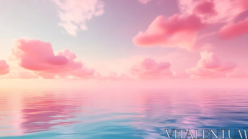 Cotton candy sky drifting above a sherbet-tinted sea dreamscape.