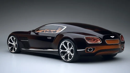 Rear three-quarter view of dark luxury coupe render.