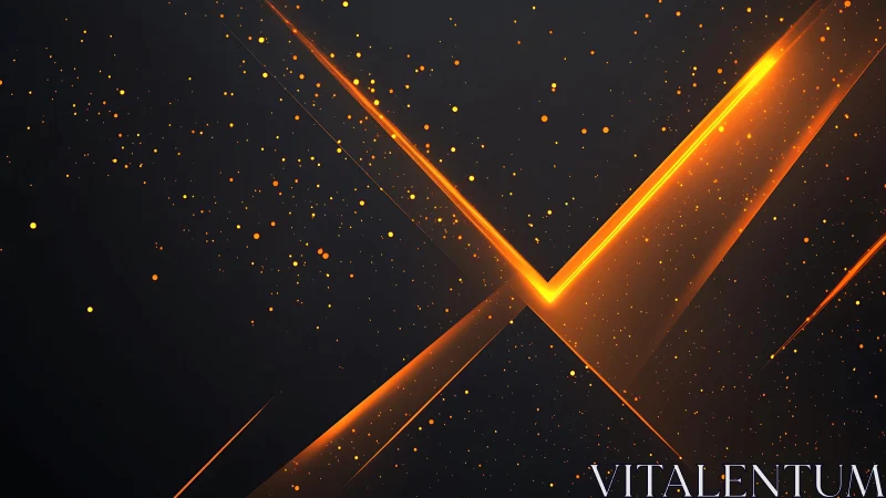 Futuristic glowing orange lines and particles on dark background.