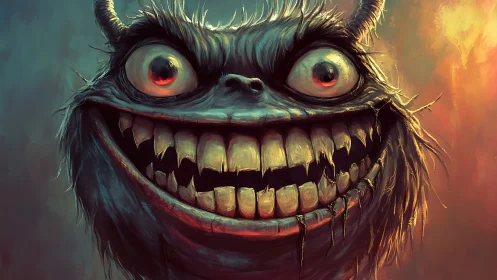 Grotesque wide-eyed creature with exaggerated toothy grin.