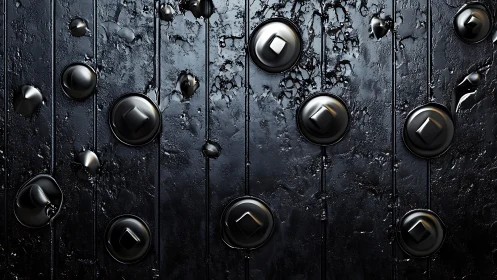 Midnight graphite buttons melt across a slick obsidian wall.