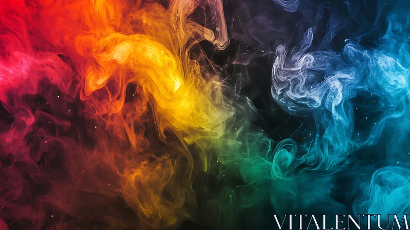 Multicolor swirling ink clouds on dark contrasting background.