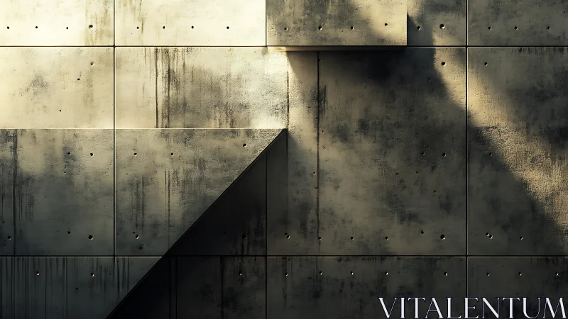 Weathered Concrete Wall with Angular Shadow Pattern.