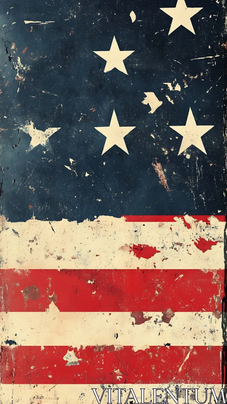 Distressed vertical American flag segment with worn stars and stripes