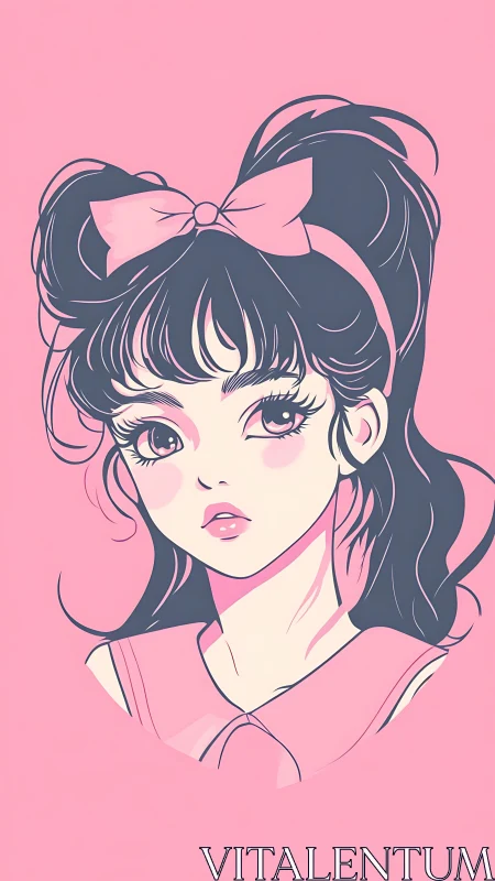 Soft pink anime girl portrait glows with dreamy innocence