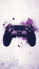 PlayStation Controller with Watercolor Purple Ink Splash Effects.