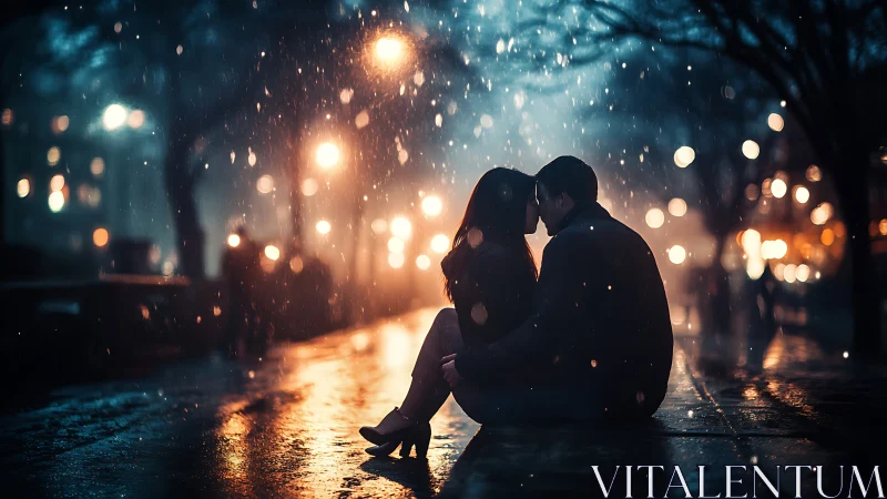 Rainy Urban Romance Captured in Golden Bokeh Glow.