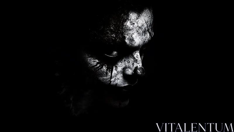 Half-lit nightmare clown face dissolves into swallowing dark.