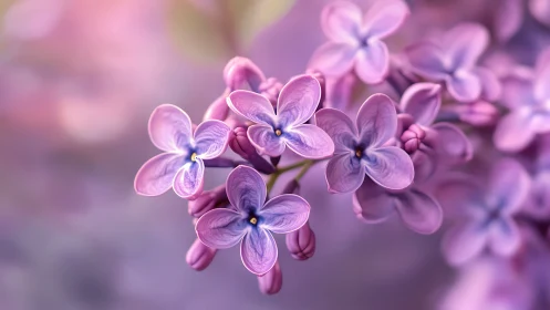 Purple Lilac Florets With Veinal Patterning And Yellow Staminal Cores.