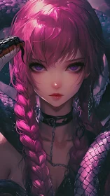 Enchanted serpent guardian gazes forward with fierce grace