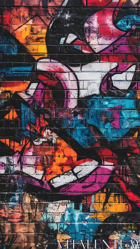 Urban graffiti explosion paints a vivid, fractured mural wall.