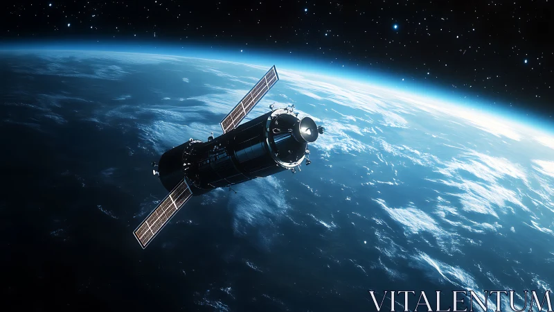 Earth observation satellite tracks oceans under starlit orbit