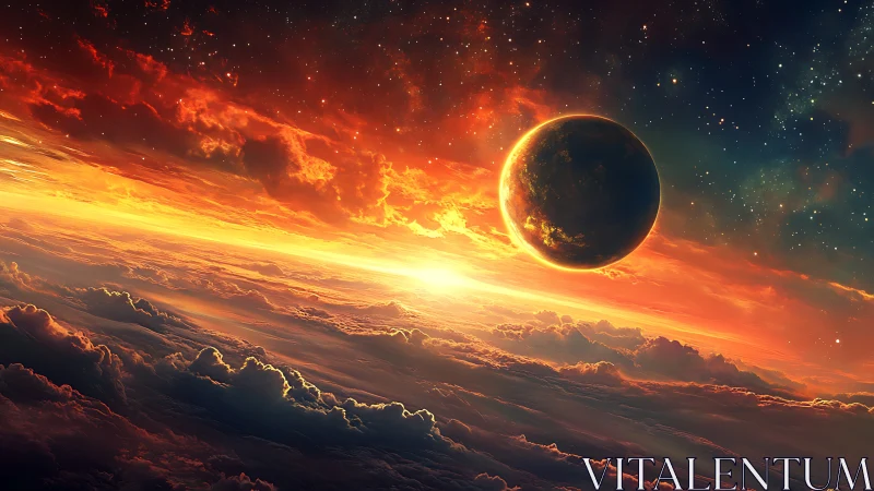 Planetary body over cloud layer intersects luminous horizon