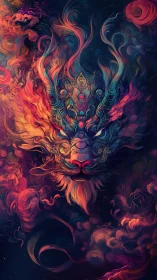 Chromatic nebula dragon portrait with turbulent plasma curls.