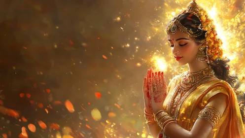 Digital rendering shows ornate figure in prayerful posture