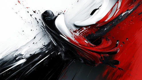 Dynamic Abstract Paint Splash in Red, Black, and White Style.