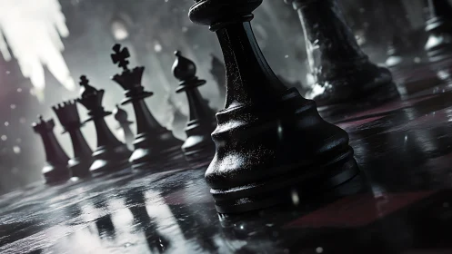 Moody chessboard scene captures dramatic strategic tension
