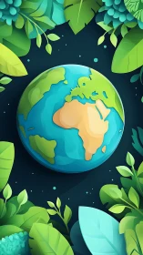 Leafy orbit around a tender turquoise Earth in bloom.