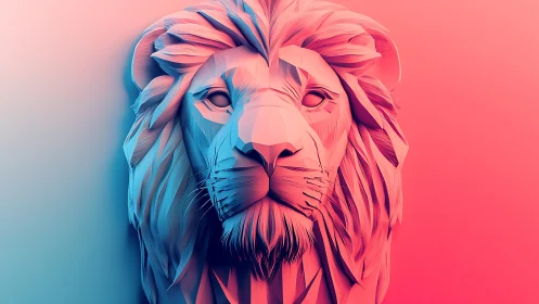Low poly lion bust with dual gradient lighting and faceted mane