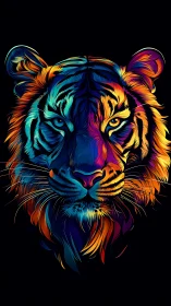 Neon tiger portrait glows in bold multicolor strokes.