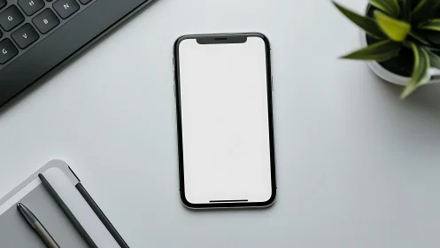 Smartphone on Minimal Workspace with Keyboard.