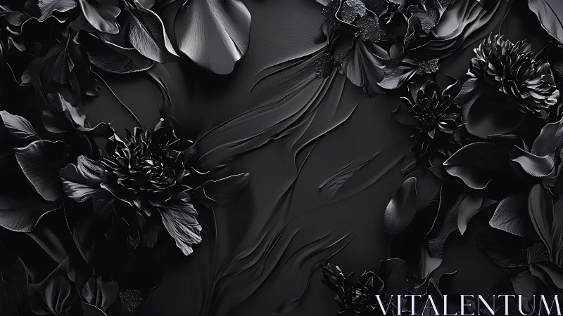 Midnight black floral relief flows in sculpted elegance.
