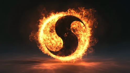 Yin Yang Symbol Engulfed in Flames.
