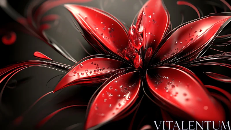 Specular red 3D floral form rendered with high-gloss shaders