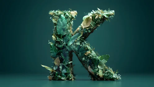 Lush Botanical Letter K in 3D Nature-Inspired Art Style.
