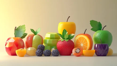 Geometric fruit still life under soft studio lighting.