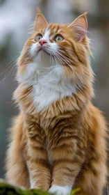 Orange and White Long-Haired Cat With Striking Green Eyes.