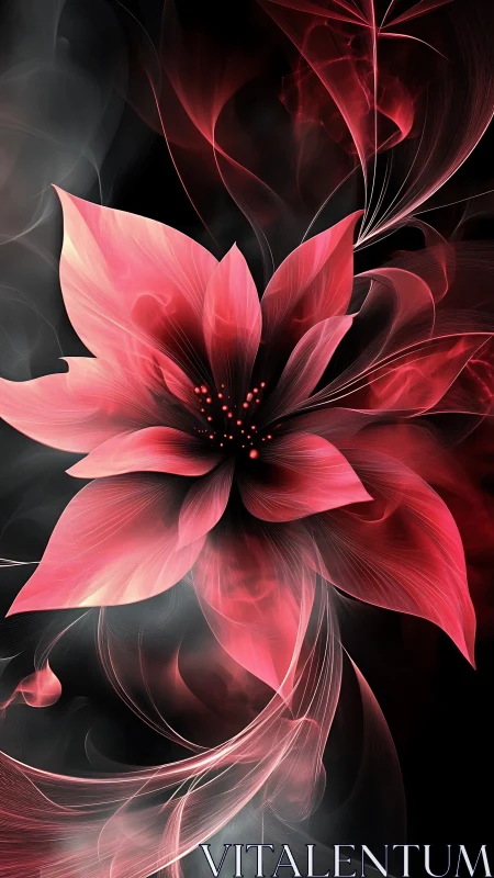 Abstract luminous red flower rendered in ethereal digital layers